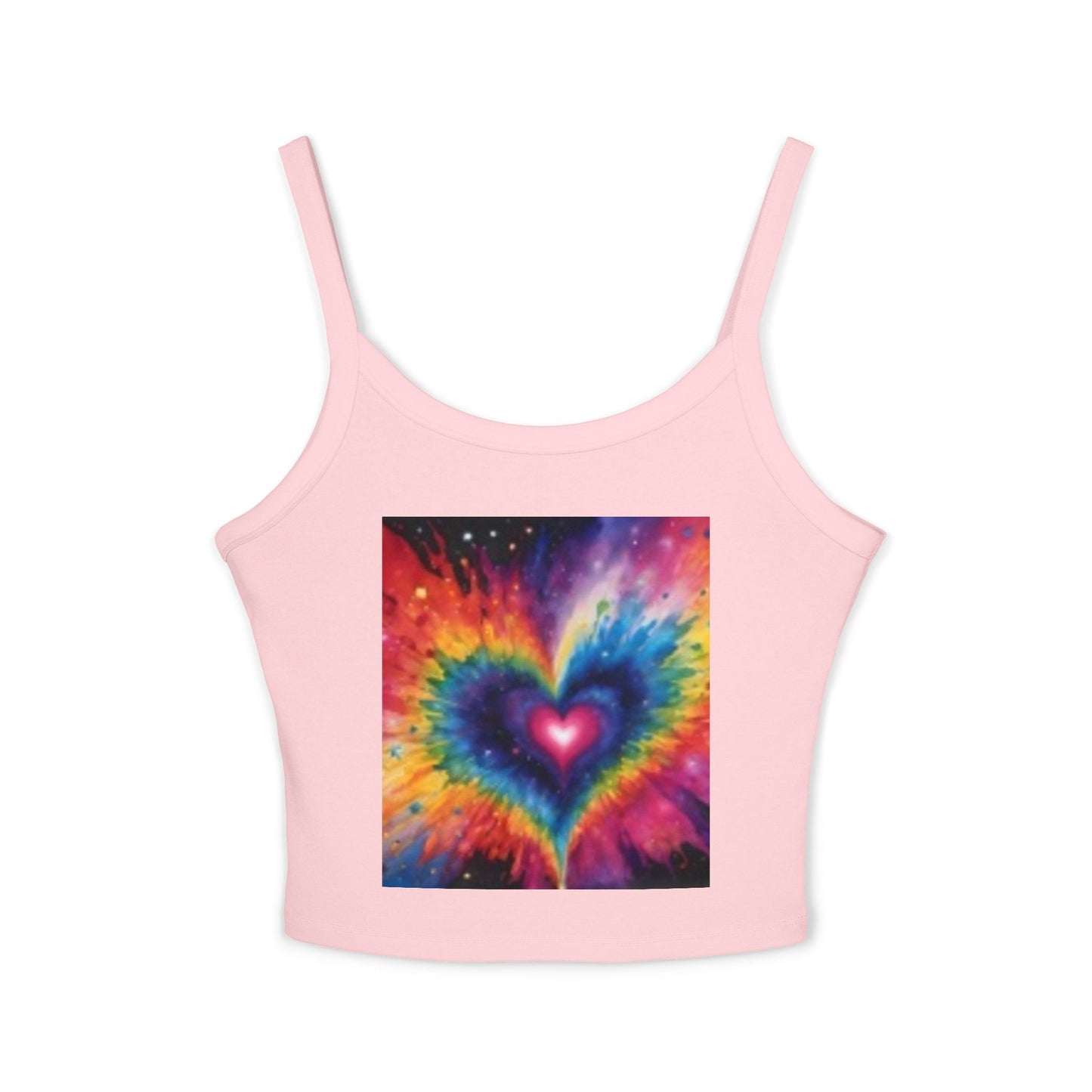 Débardeur à bretelles spaghetti pour femme avec cœur multicolore