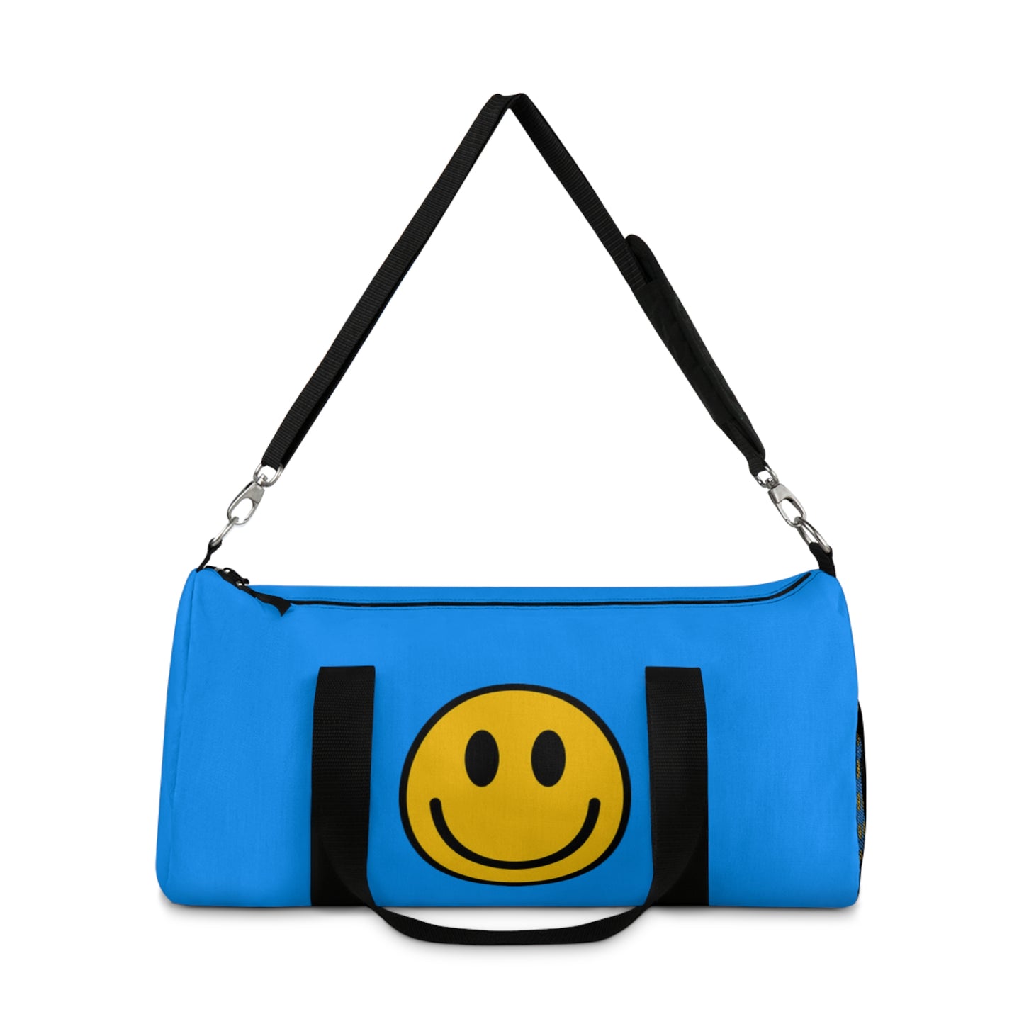 Vibrant Blue Smiley Face Duffel Bag for Travel, Gym, Weekend Getaways, Sports, Overnight Stays, Includes Custom Design Options