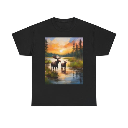 Camiseta unisex de algodón grueso inspirada en la naturaleza con diseño de alce 