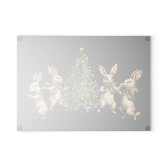Glass Cutting Board Four Rabbits Christmas Tree