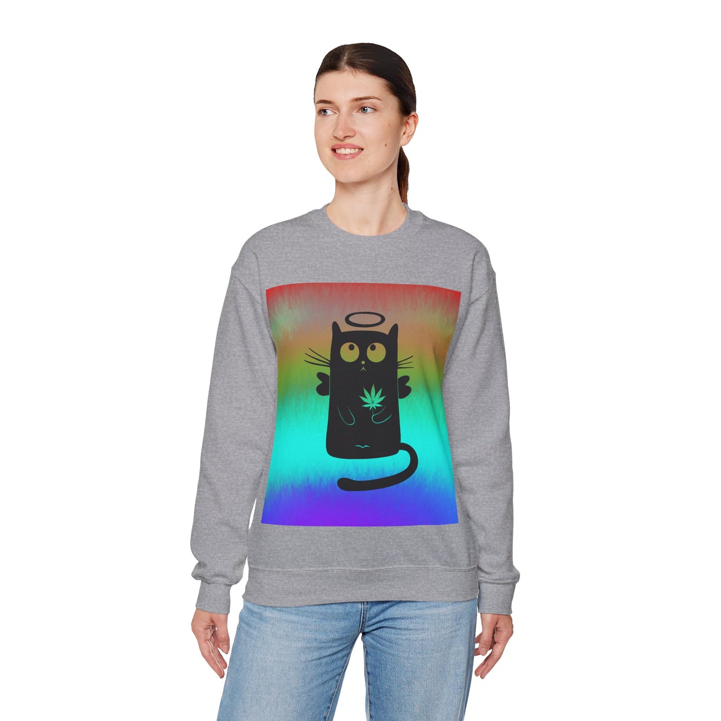 Black Cat Angel Unisex Heavy Blend Crewneck Sweatshirt