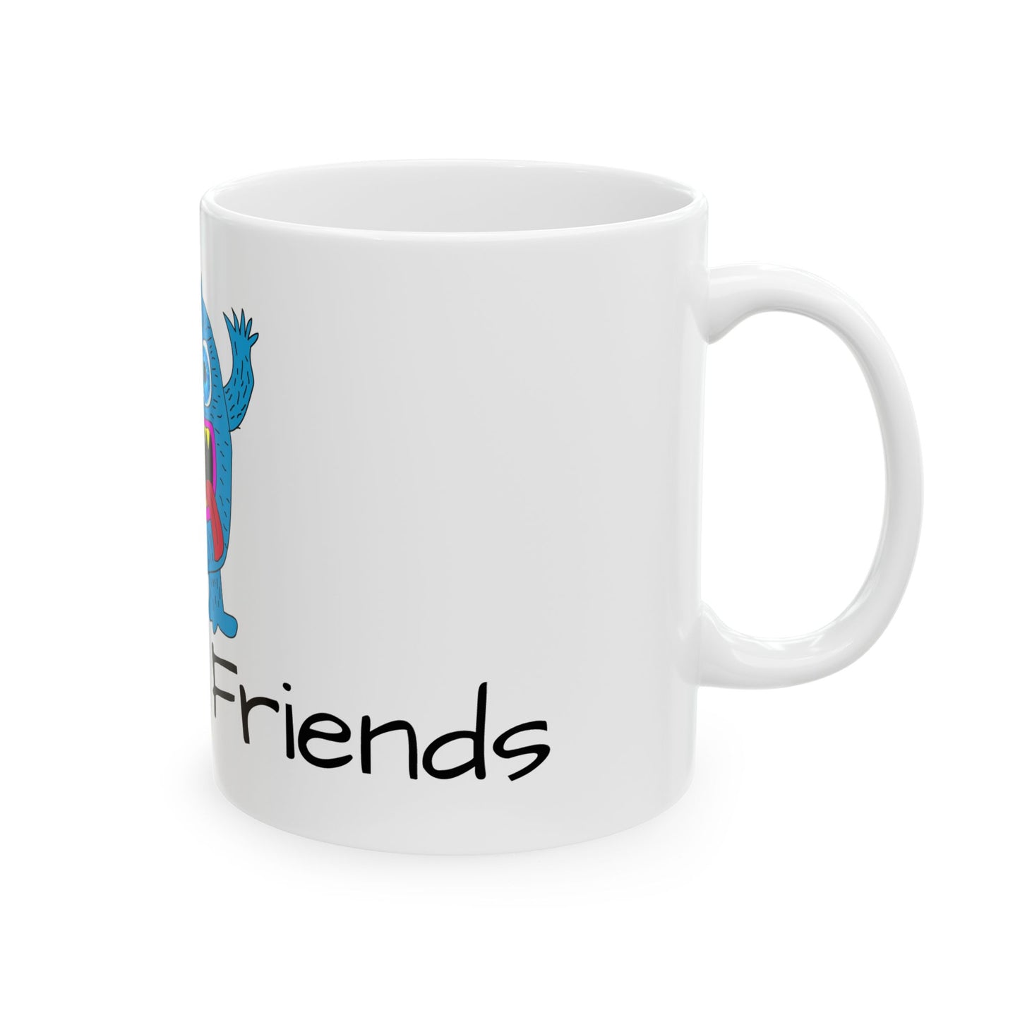 Blue Monster Red Tongue Ceramic Mug, (11oz, 15oz) Let's Be Friends