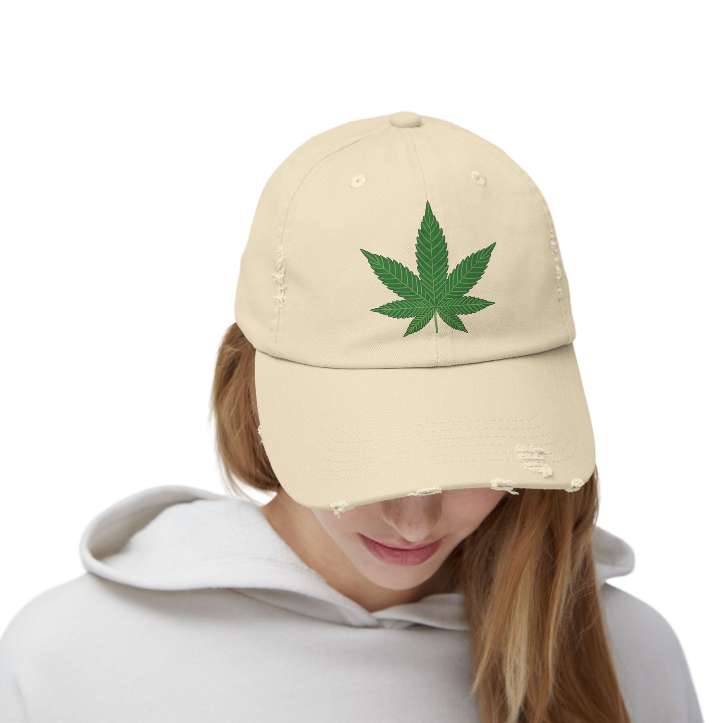 Gorra unisex desgastada con diseño de hojas: ropa informal para amantes de la naturaleza 