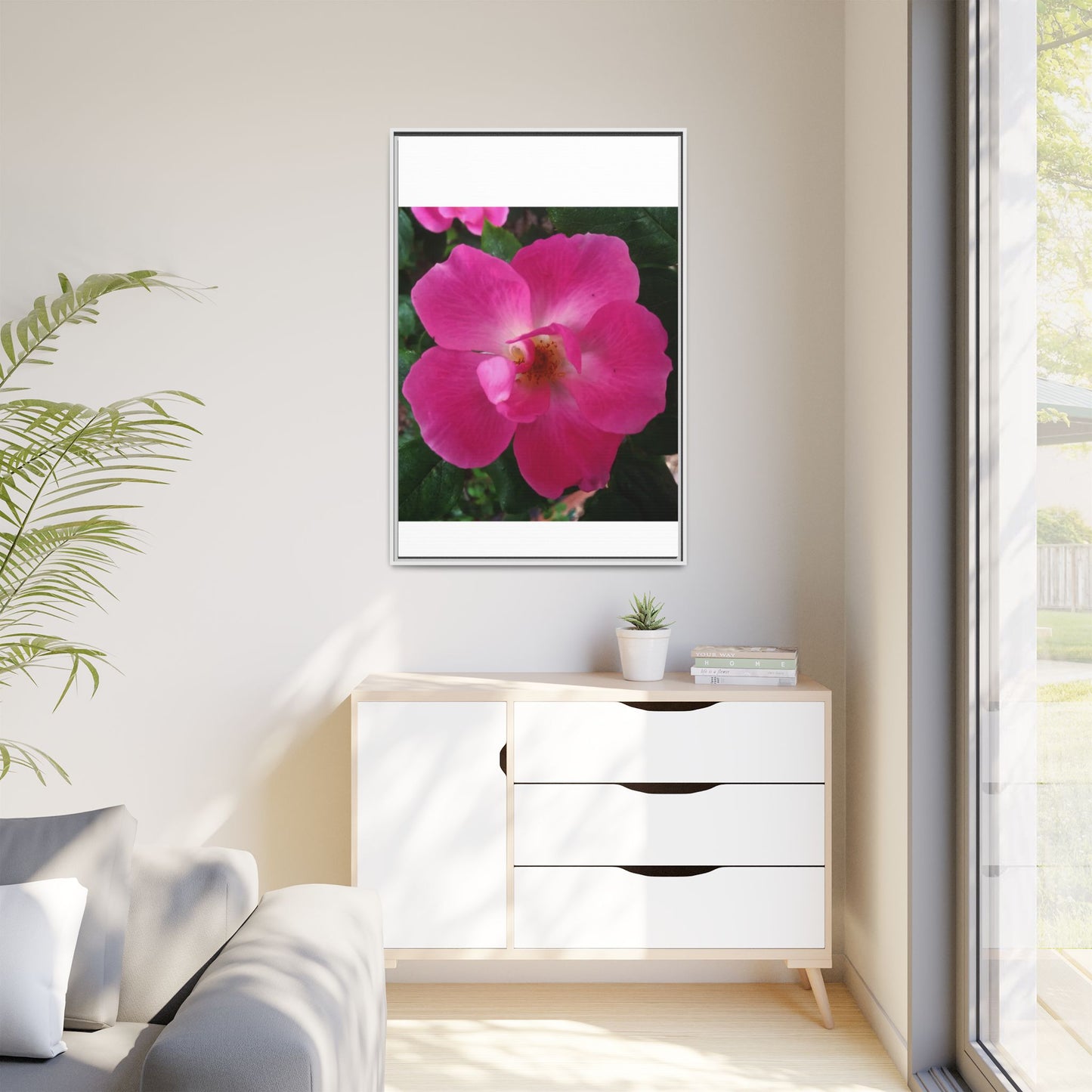 Framed Floral Canvas Art Print | Vibrant Pink Flower Decor, Wall Art for Home, Gift for Her, Mother's Day, Birthday