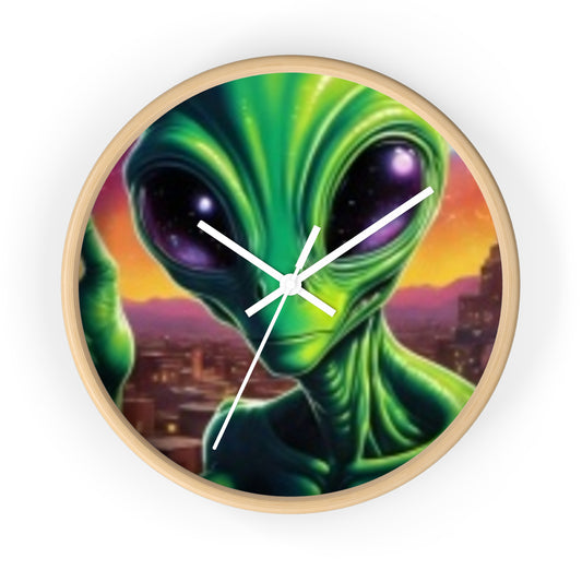Wall Clock Green Alien