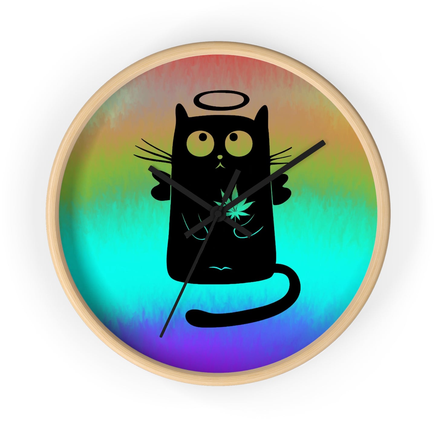 Wall Clock Angel Black Cat