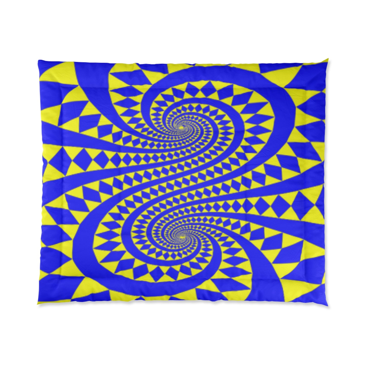 Edredón de 104" x 88" tamaño king con diseño elegante de remolinos en azul y amarillo