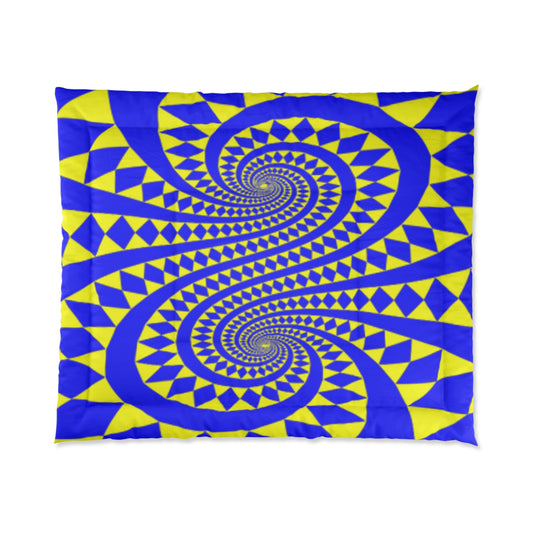 Edredón de 104" x 88" tamaño king con diseño elegante de remolinos en azul y amarillo