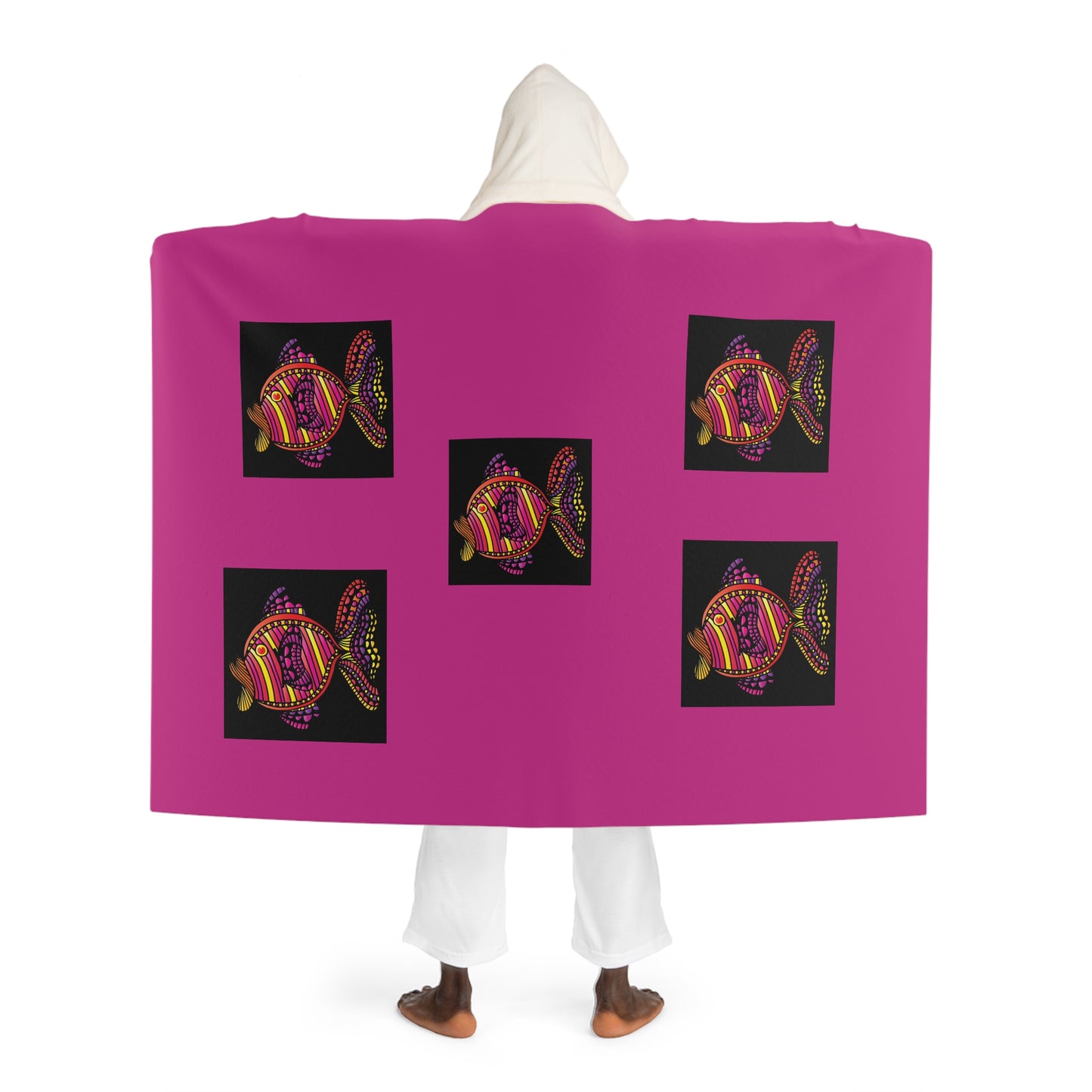 Manta polar sherpa con capucha y diseño de peces de colores