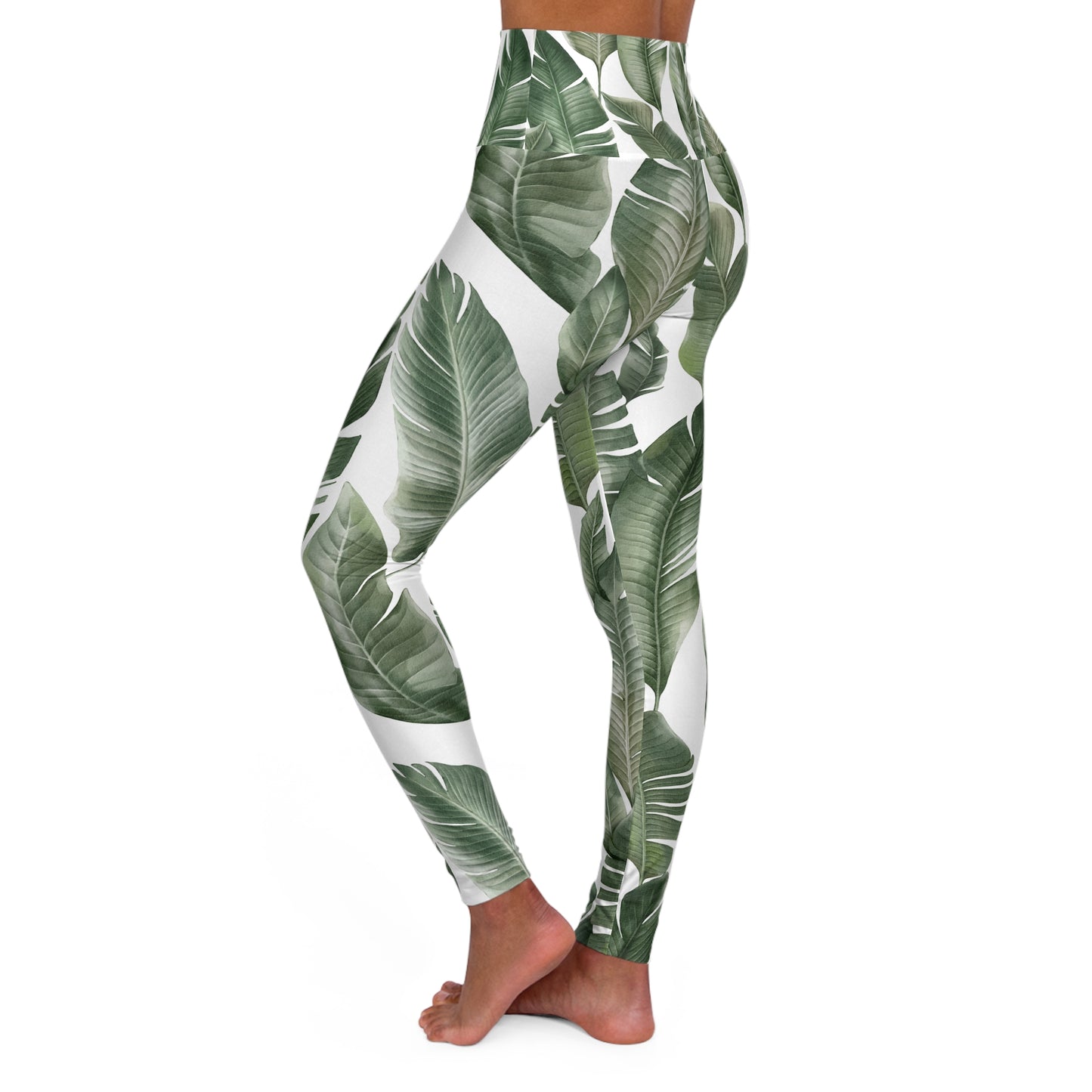 Tropical Leaf High Waisted Yoga Leggings - Perfect for Fitness and Everyday Wear