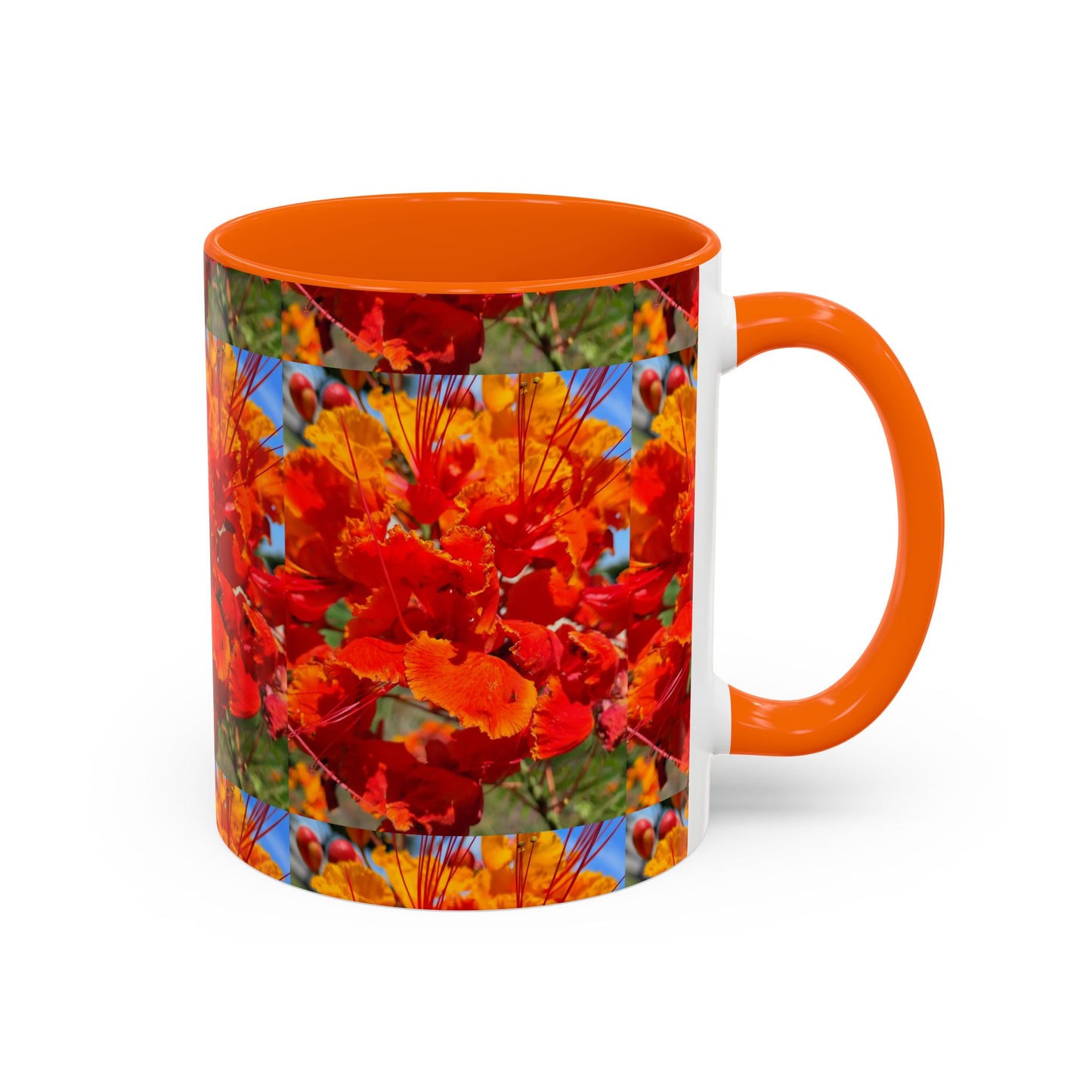 Orange Flowers Accent Coffee Mug 11 oz Great for Coffee Tea Milk Water Juice Ice Cream Soup