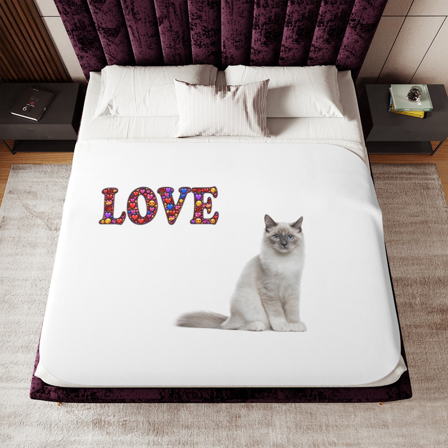 Sherpa Blanket, Two Colors Cat Love