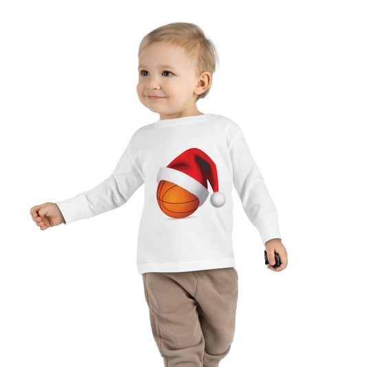 T-shirt à manches longues pour tout-petits avec motif de basket-ball et chapeau de Père Noël