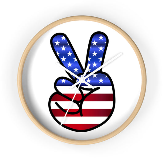 Wall Clock Red White Blue Peace Sign