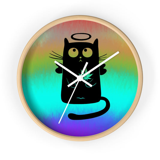 Wall Clock Angel Black Cat