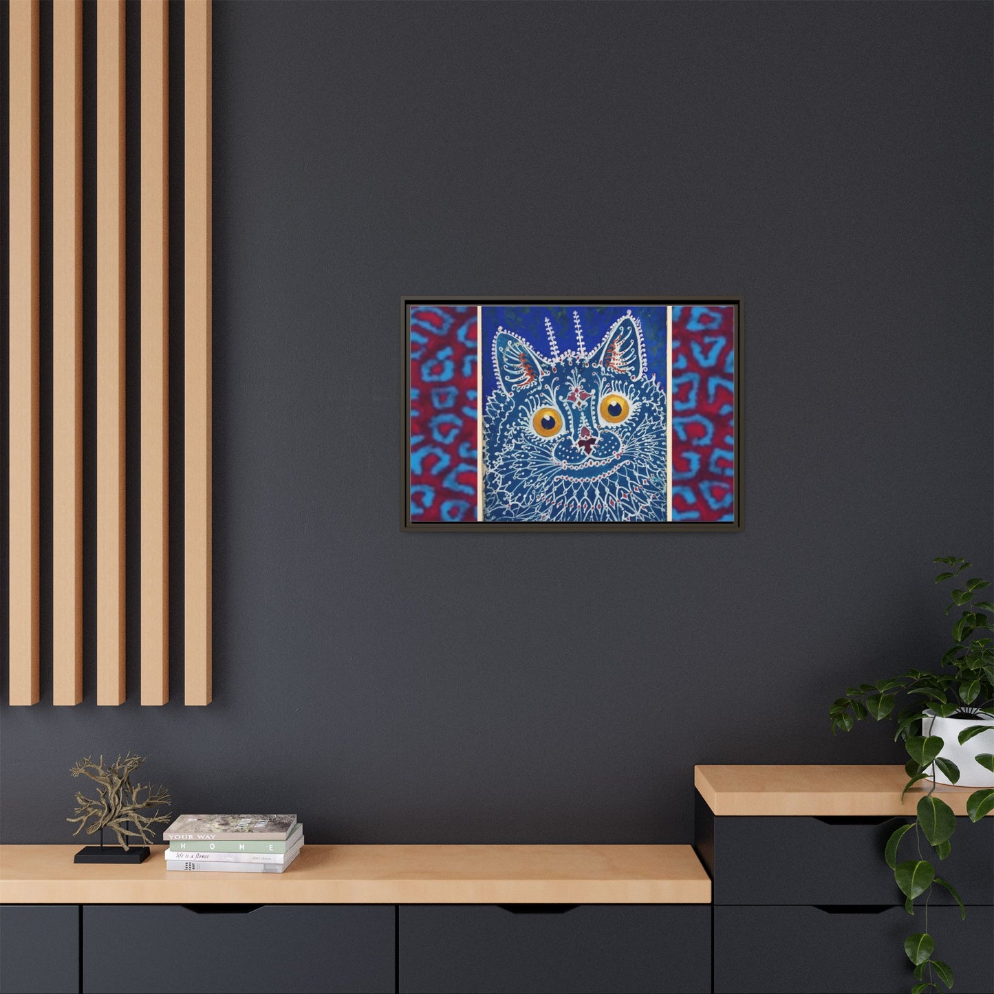 Colorful Cat Framed Matte Canvas Art - Whimsical Home Decor
