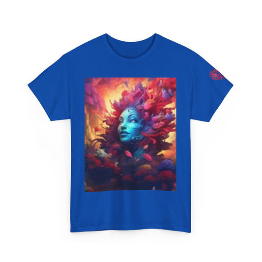 Camiseta unisex de algodón grueso con estampado artístico colorido - Diseño abstracto vibrante 
