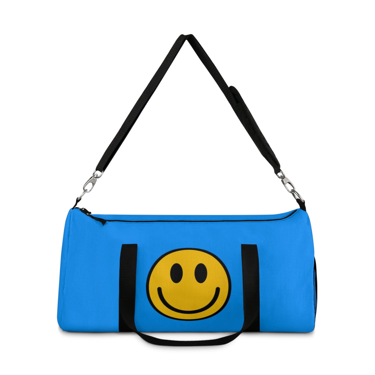 Vibrant Blue Smiley Face Duffel Bag for Travel, Gym, Weekend Getaways, Sports, Overnight Stays, Includes Custom Design Options