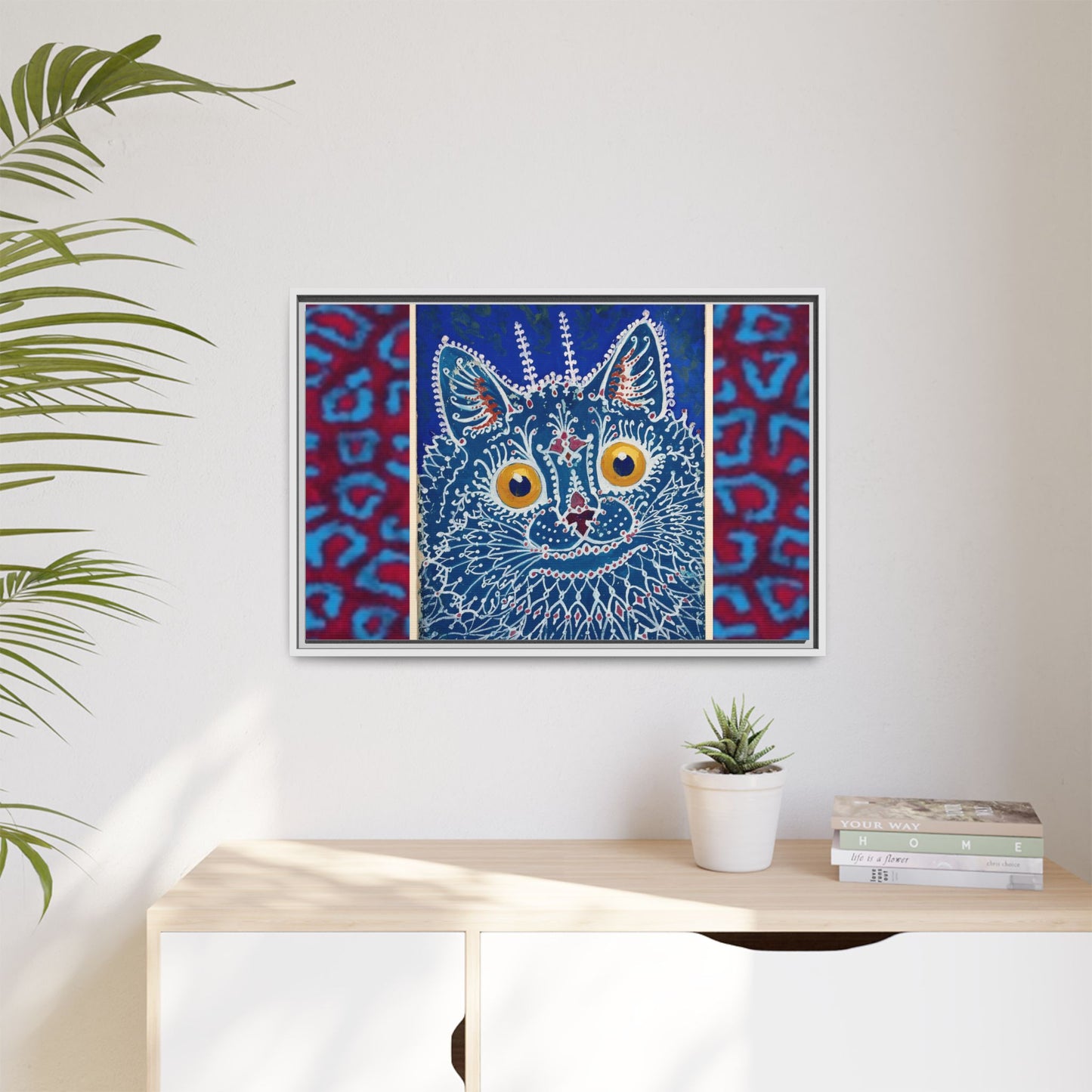 Colorful Cat Framed Matte Canvas Art - Whimsical Home Decor