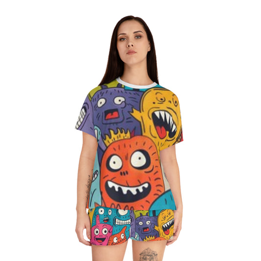 Women's Short Pajama Set Purple Yellow Orange Blue Pink