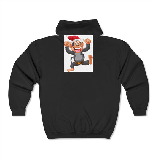 Full Zip Hooded Sweatshirt Monkey Santa Hat