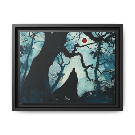 Batman in Forest Wall Art, Framed Matte Canvas, Dark Forest Decor, Gothic Art Print, Unique Home Decor, Perfect Gift for Art Lovers