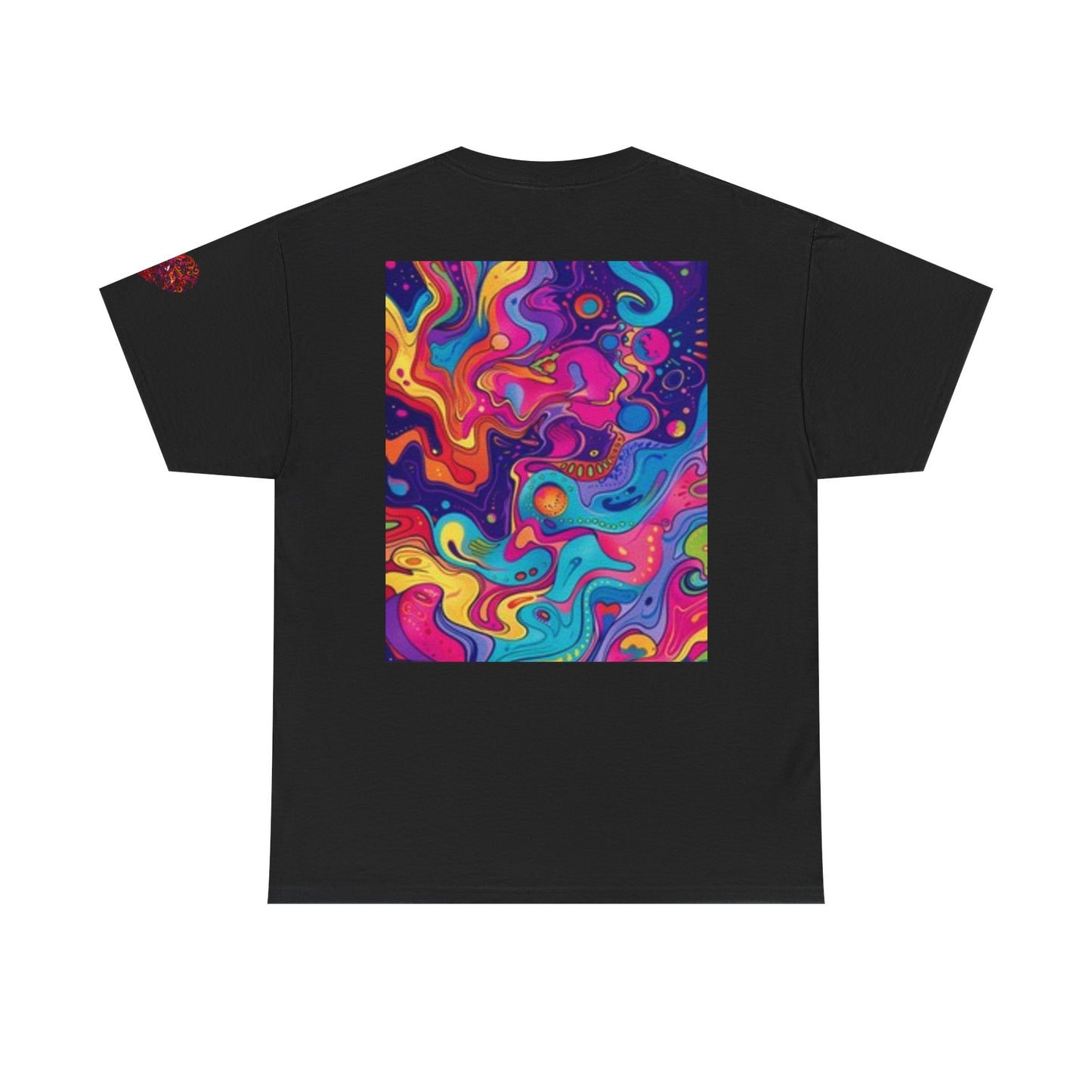 Camiseta unisex de algodón grueso con estampado artístico colorido - Diseño abstracto vibrante 