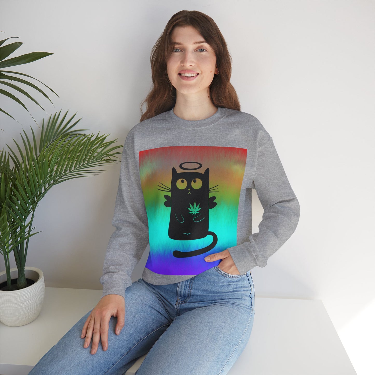 Black Cat Angel Unisex Heavy Blend Crewneck Sweatshirt