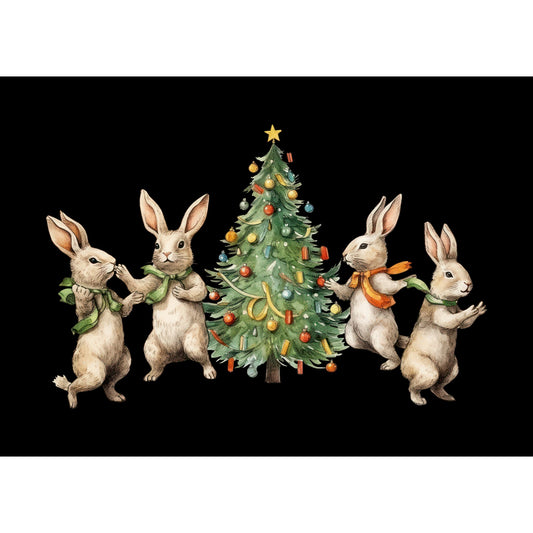 Woven Blanket Four Rabbits Christmas Tree