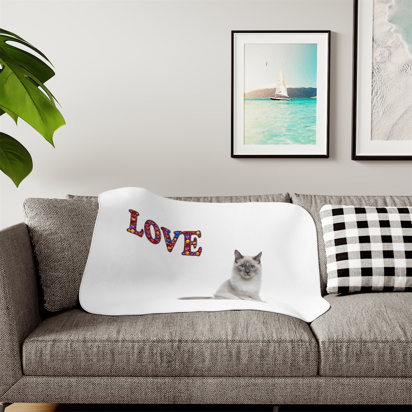 Sherpa Blanket, Two Colors Cat Love