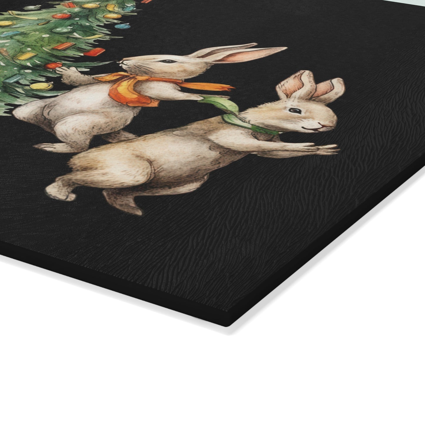 Tabla de cortar de vidrio Árbol de Navidad con cuatro conejos