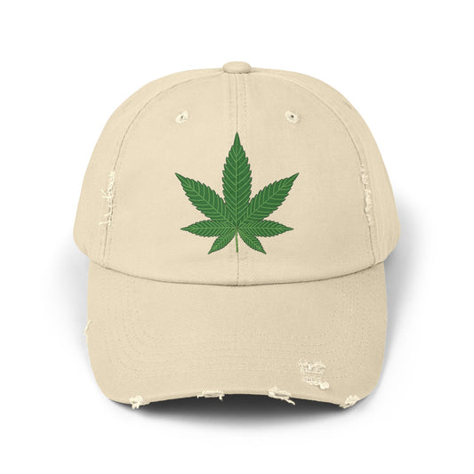 Unisex Distressed Cap with Marijuana Design - Casual Streetwear for looking Chic