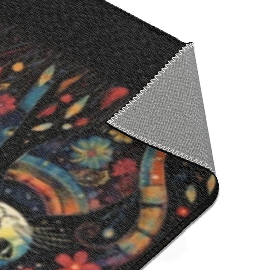 Colorful Cat Area Rug with Floral Design, Home Decor, Cat Lover Gift, Living Room Accent, Boho Chic Rug, Cat Themed Decorations