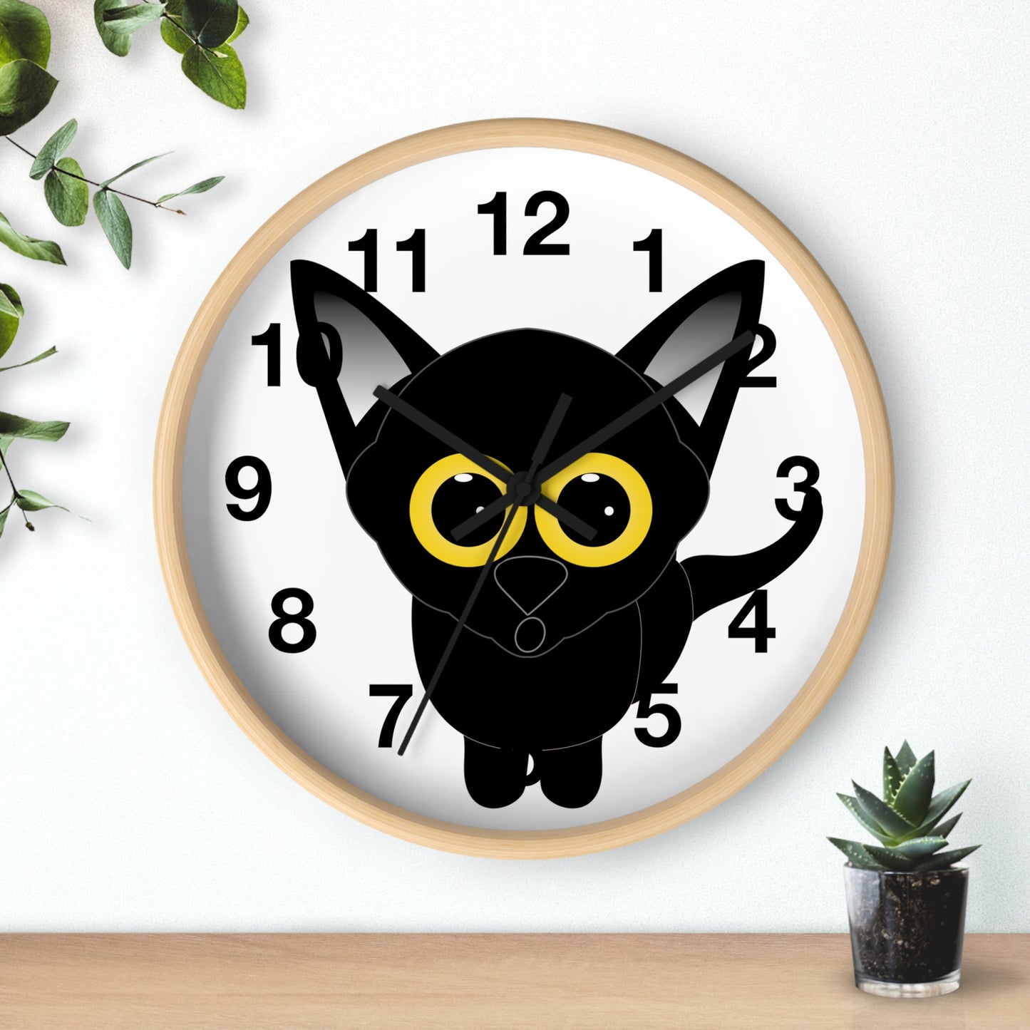 Wall clock Black Cat with Large Eyes