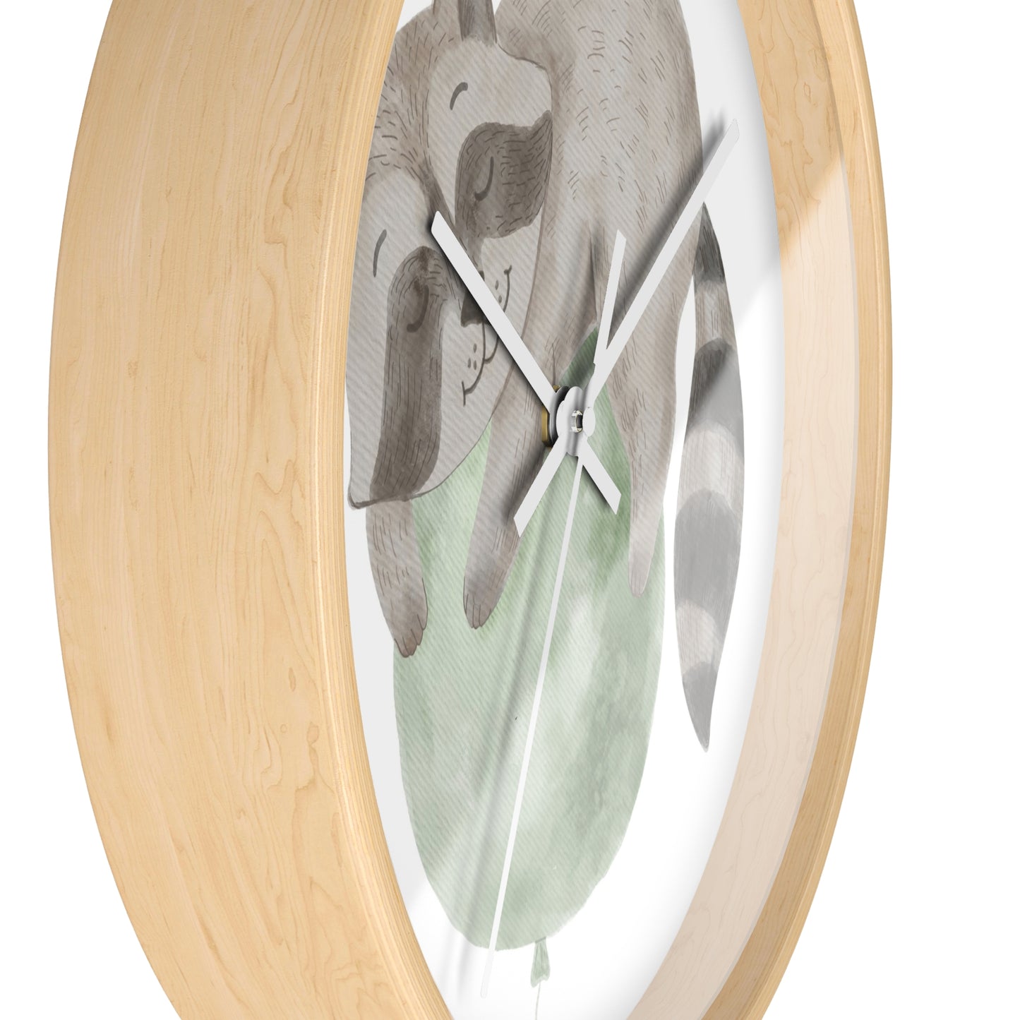 Wall Clock Raccoon on Green Balloon
