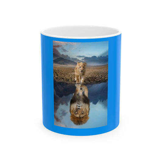 Ceramic Lion Reflection Mug, Animal Lover Gift, Motivational Cup, Unique Home Decor, Birthday Present, Nature Enthusiast