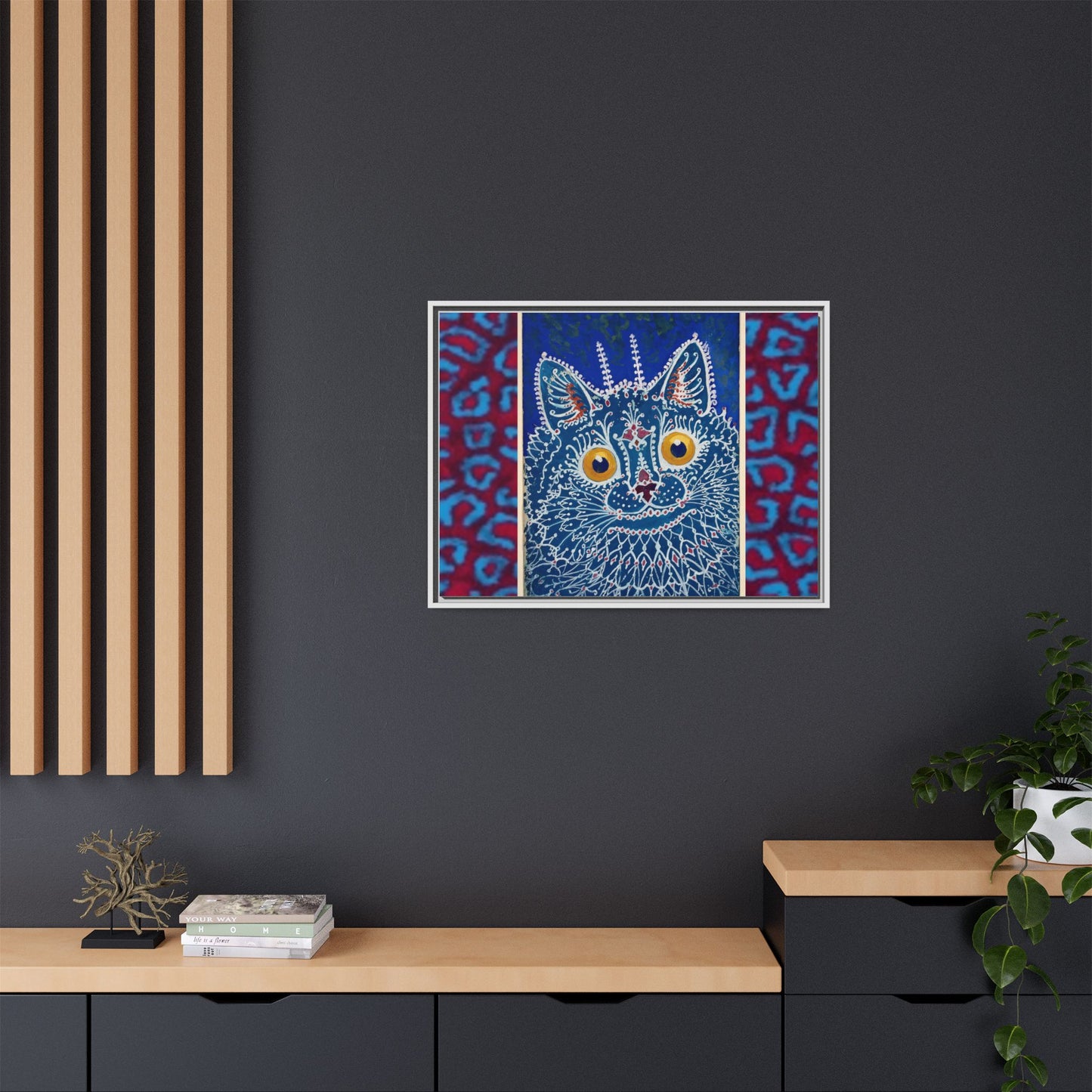 Colorful Cat Framed Matte Canvas Art - Whimsical Home Decor