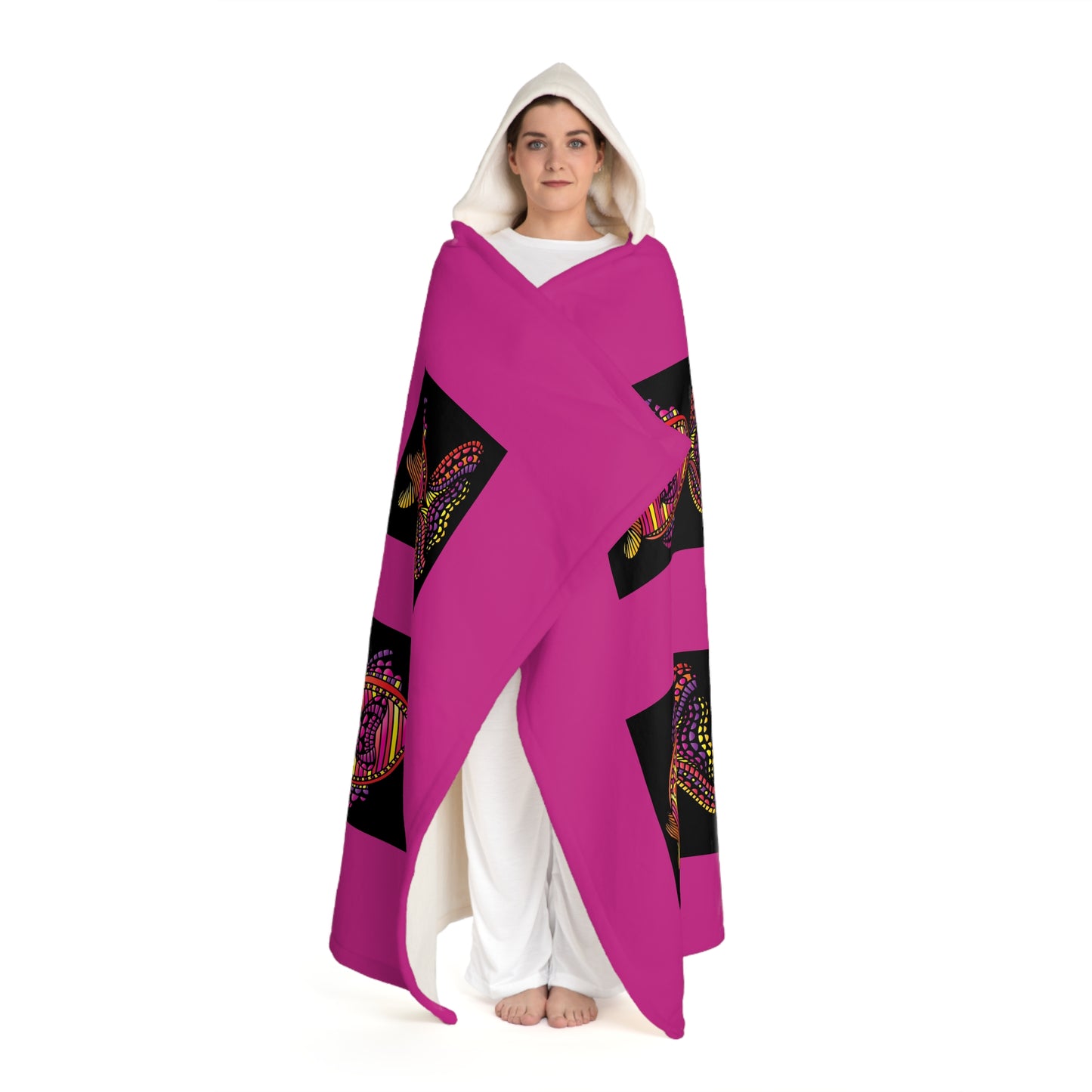 Manta polar sherpa con capucha y diseño de peces de colores