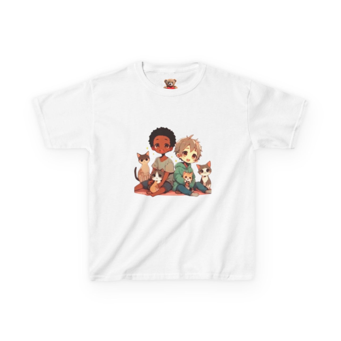 Children with Cats & Heart Kids Heavy Cotton T-shirt Looking Fabulous!