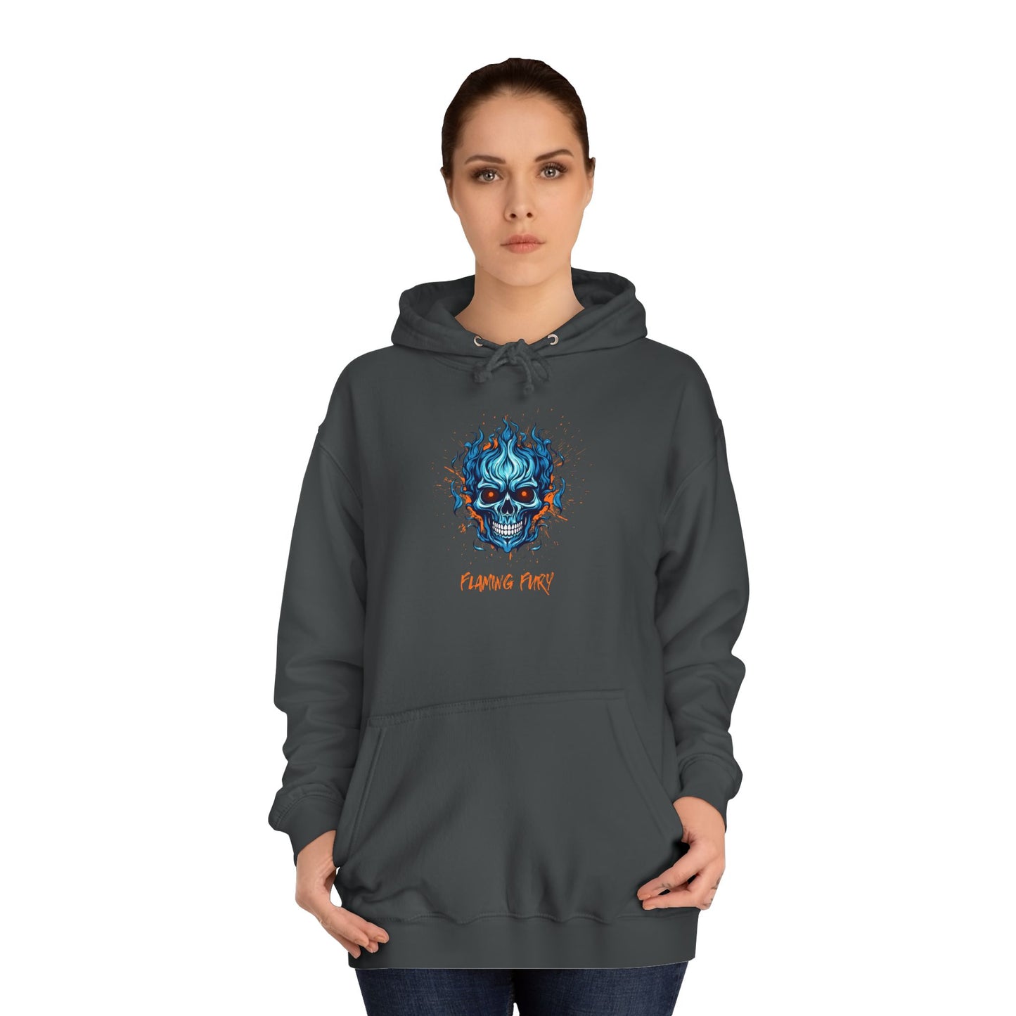 Unisex College Hoodie with Artistic Skull Design, Cozy Pullover, Perfect for Students, Casual Wear, Halloween Apparel, Gift for Him/Her