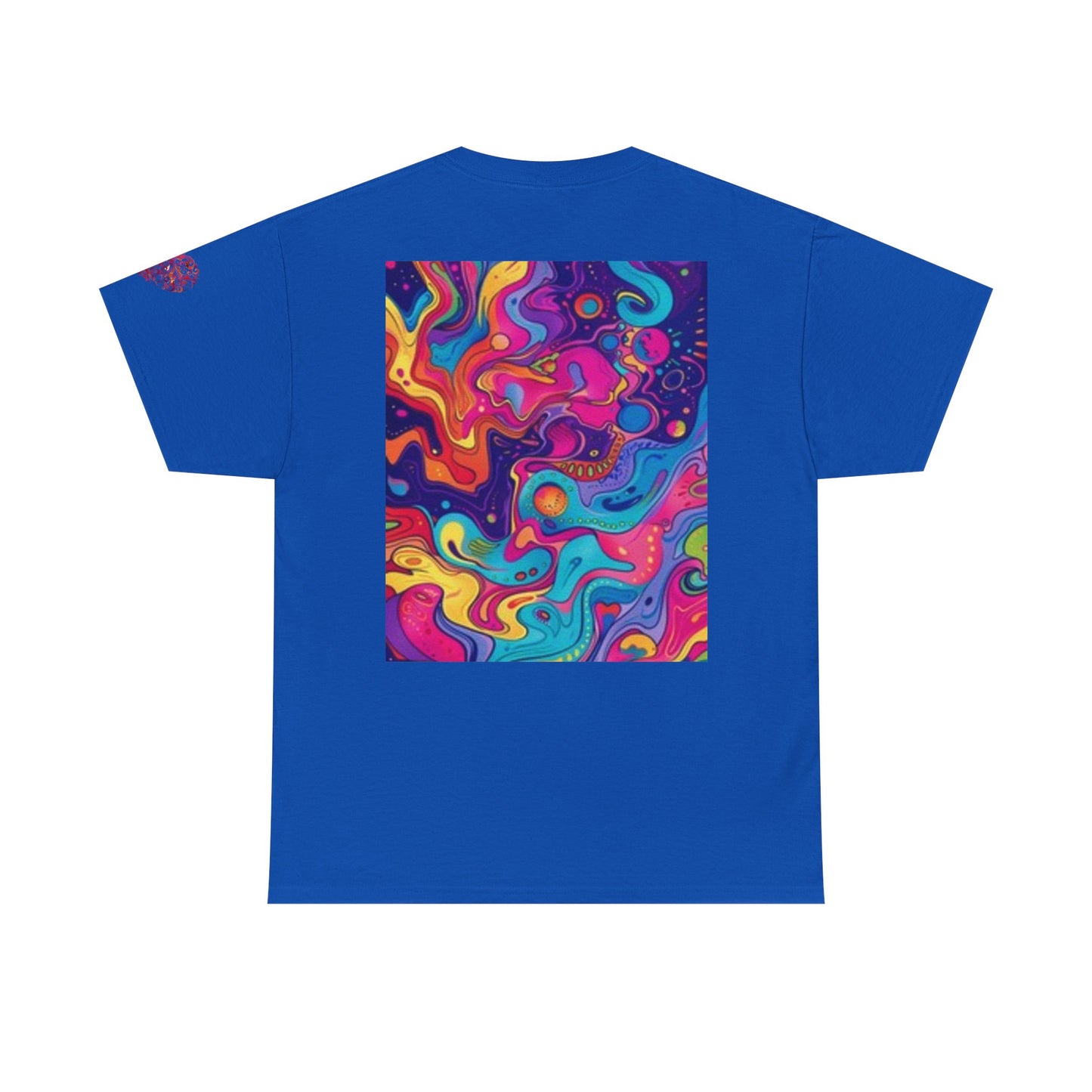 Camiseta unisex de algodón grueso con estampado artístico colorido - Diseño abstracto vibrante 