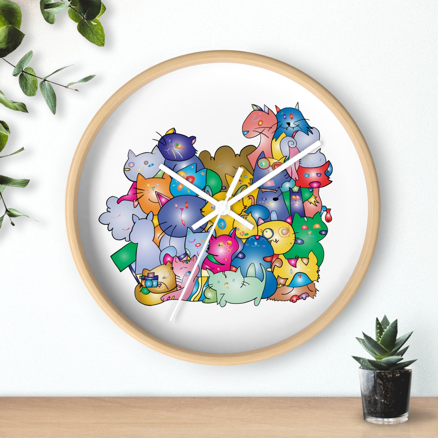 Wall clock Colorful Cats