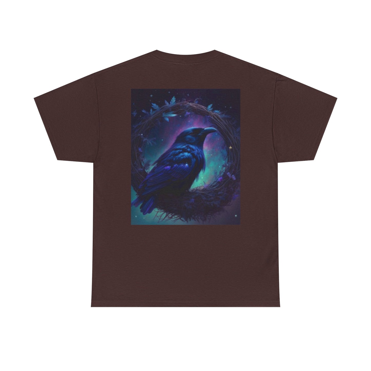 Camiseta unisex de algodón grueso con diseño de Luna Mística y Pájaro - Diseño Noche Encantada 