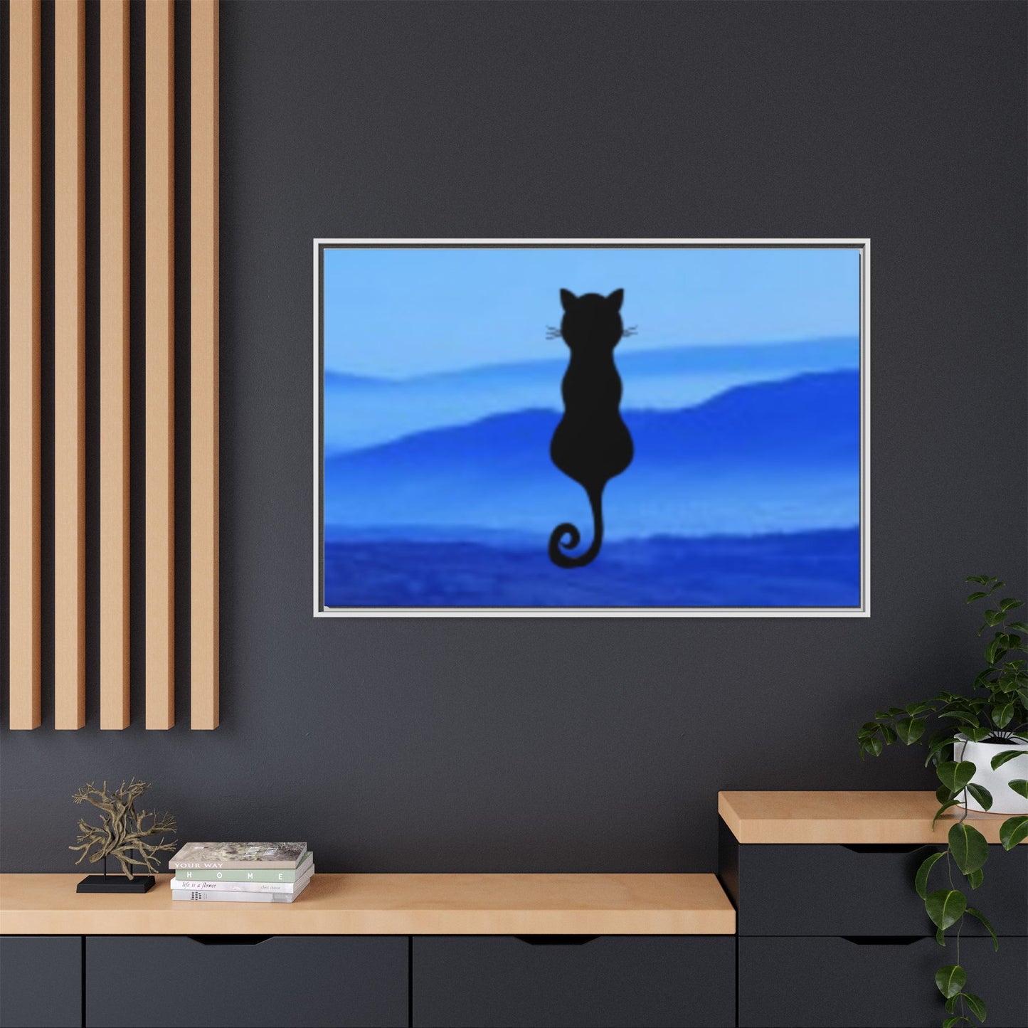 Framed Cat Silhouette Art Print, Wall Decor, Cat Lover Gift, Home Office Art, Pet Memorial