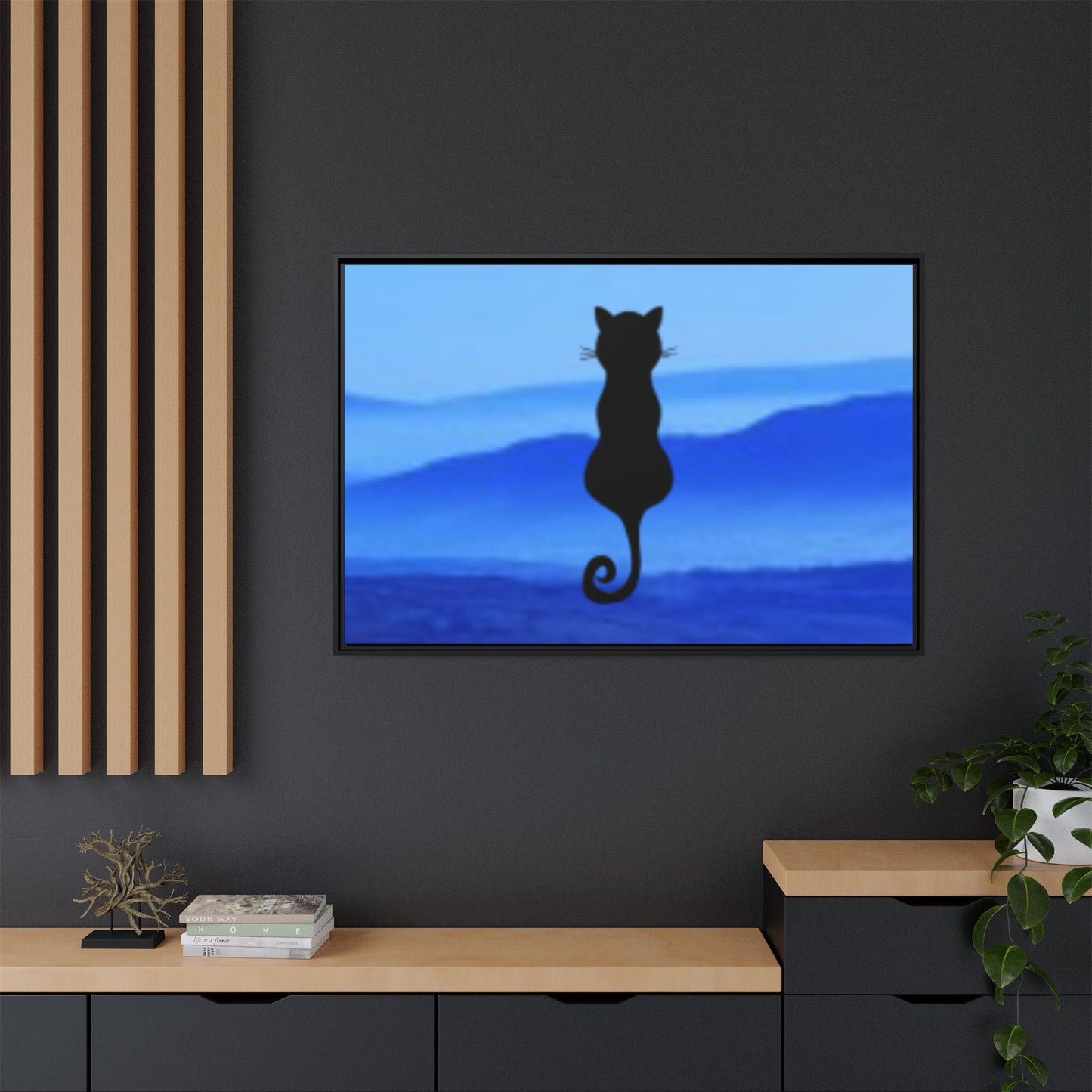 Framed Cat Silhouette Art Print, Wall Decor, Cat Lover Gift, Home Office Art, Pet Memorial