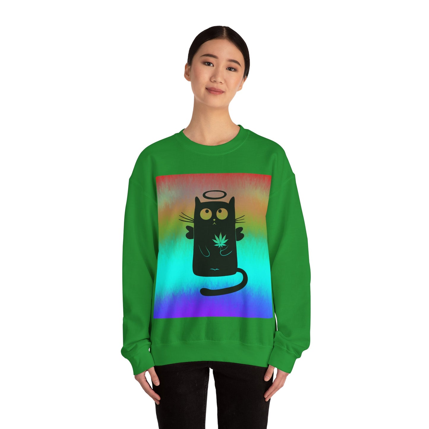 Black Cat Angel Unisex Heavy Blend Crewneck Sweatshirt