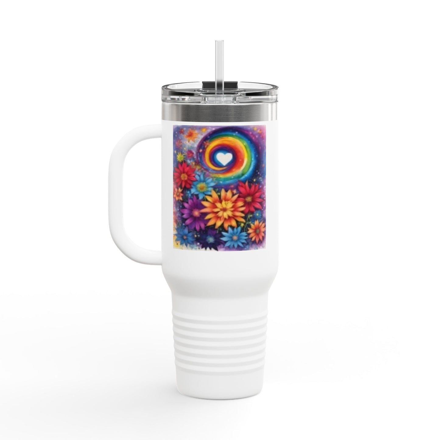 Colorful Floral Insulated Travel Mug - 40oz Rainbow Design