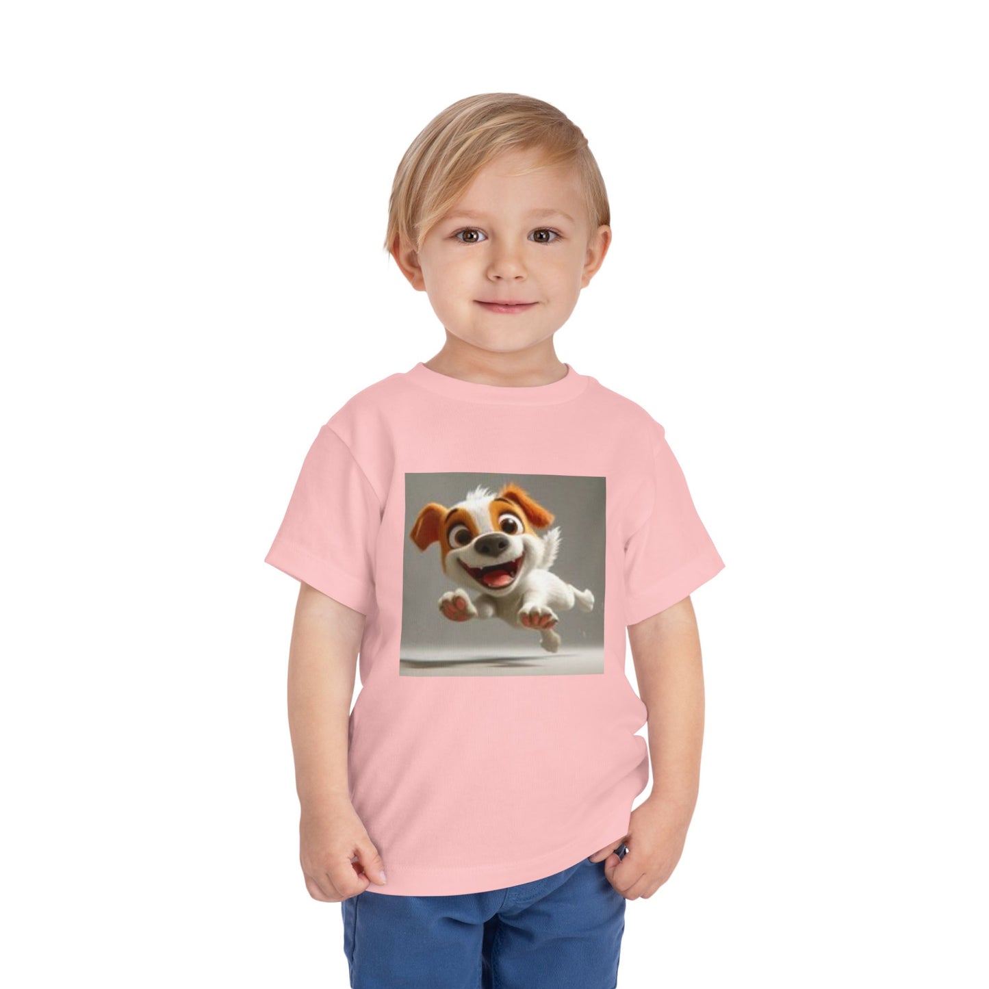 Cute Toddler Dog Jumping T-shirt & Heart, Adorable Kids T-Shirt, Pet Lover Gift, Animal Print Top, Birthday Outfit, Playwear for Toddlers