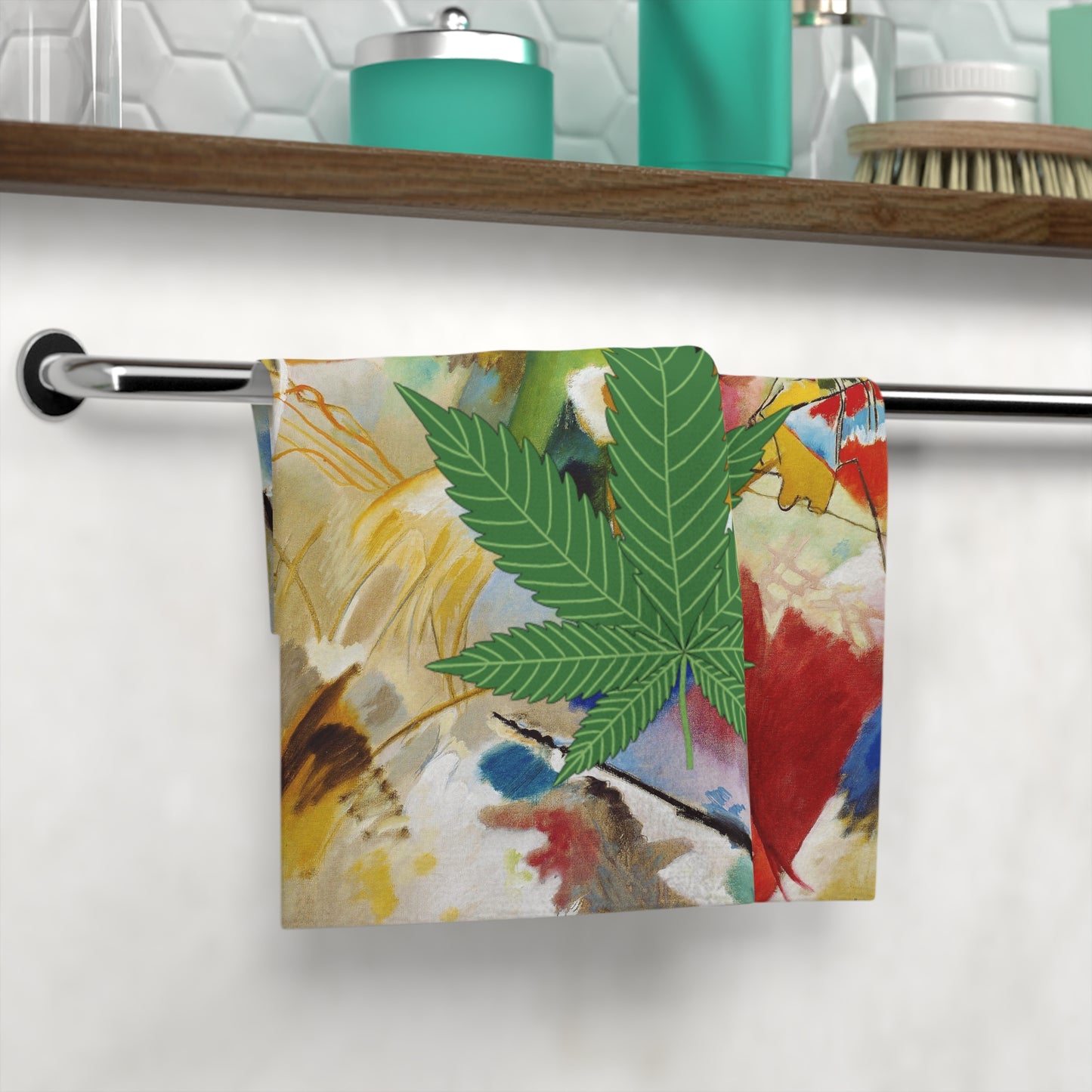 Face Towel 13"x13" Size Multi Color Marijuana Leaf Has Matching Bath & Hand Towel & Apparel