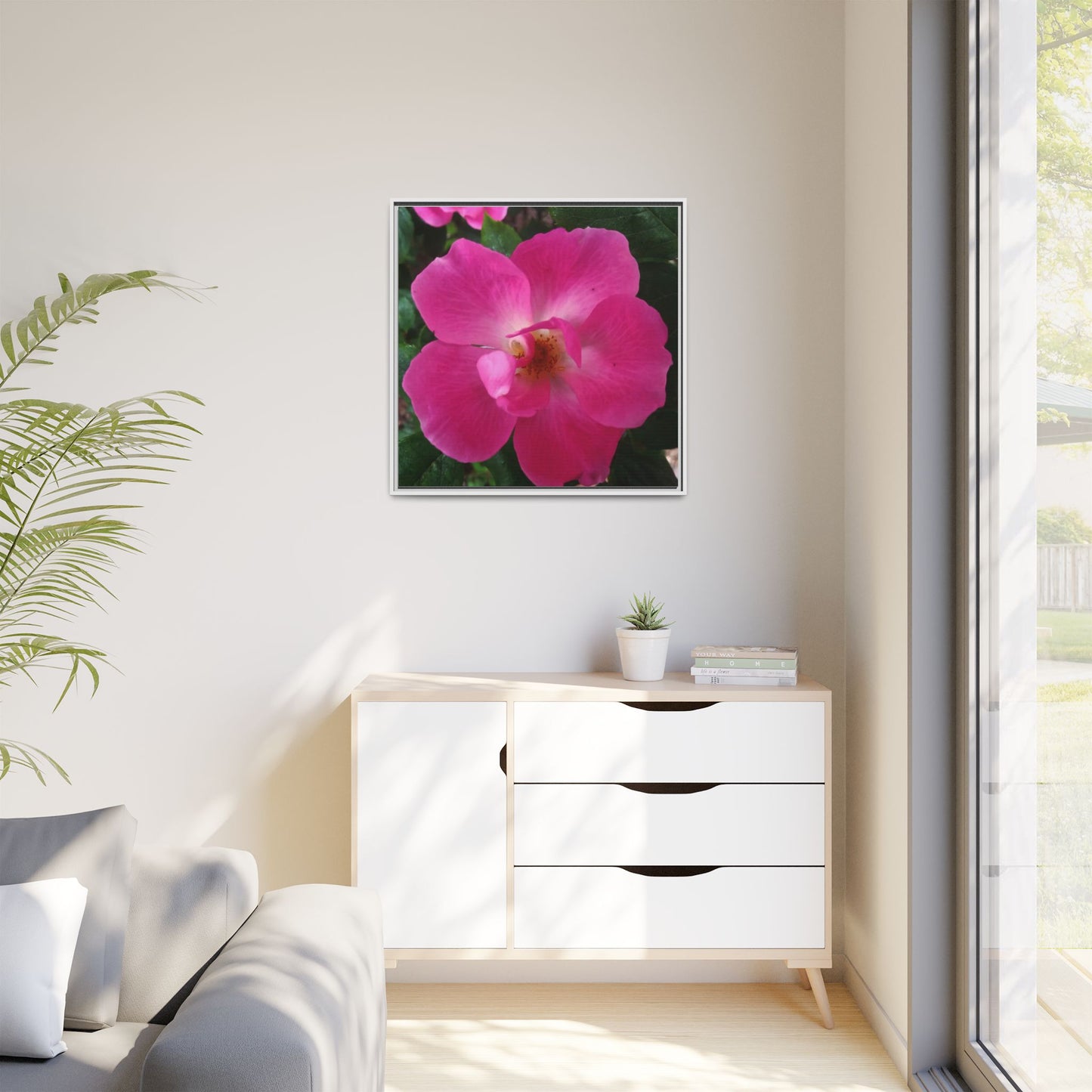 Framed Floral Canvas Art Print | Vibrant Pink Flower Decor, Wall Art for Home, Gift for Her, Mother's Day, Birthday